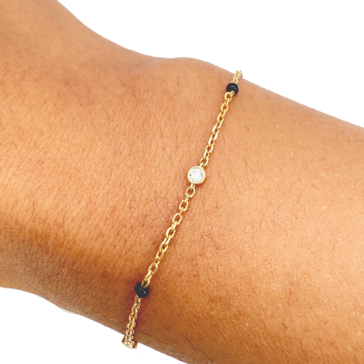 18ct Yellow Gold Natural Round Bezel Diamond By Yard Mangalsutra Bracelet 0.20ct  Diamond Bracelets