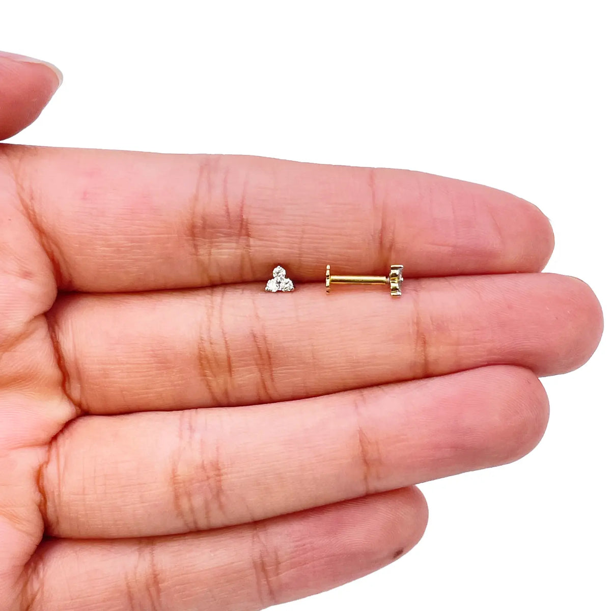 18ct Yellow Gold Natural Round Diamond Three Stone Nose Stud 0.05ct  Diamond Nose Stud