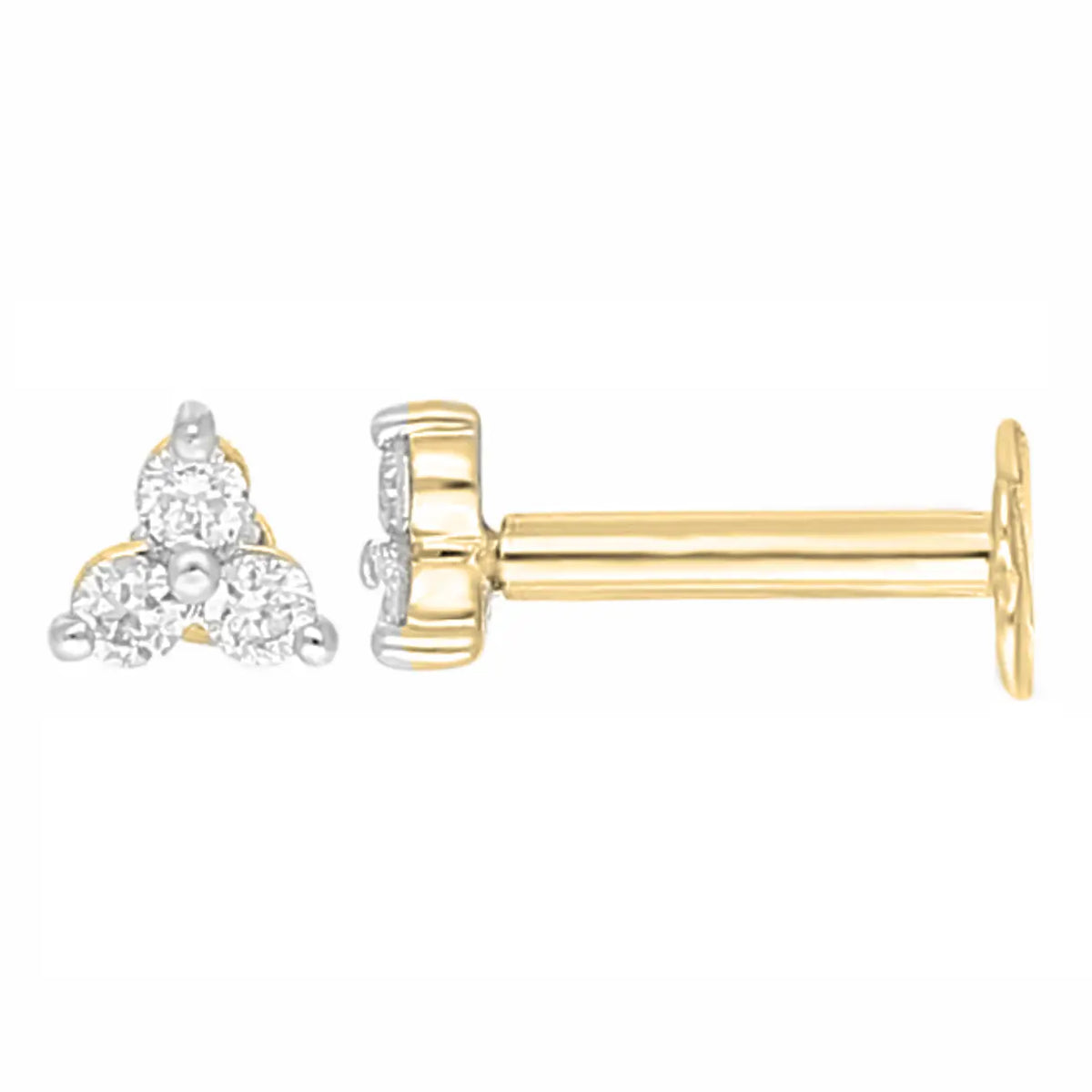 18ct Yellow Gold Natural Round Diamond Three Stone Nose Stud 0.05ct  Diamond Nose Stud