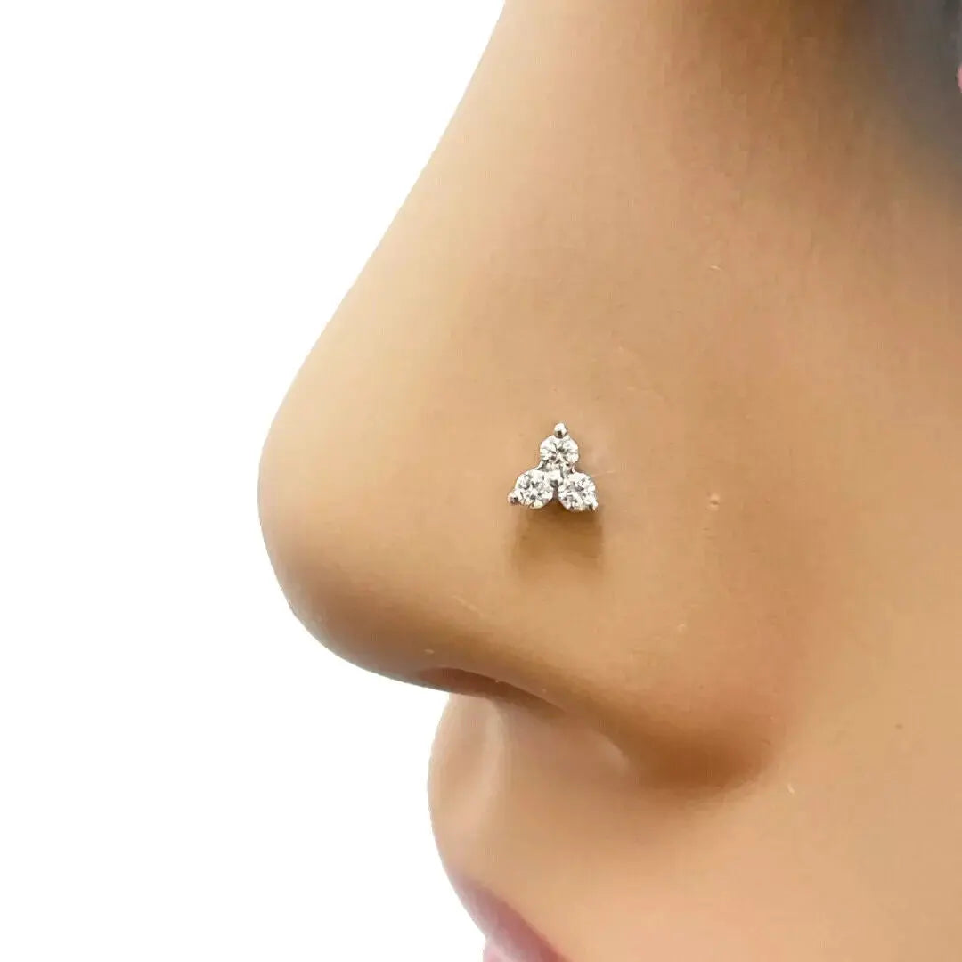 18ct Yellow Gold Natural Round Diamond Three Stone Nose Stud 0.05ct  Diamond Nose Stud
