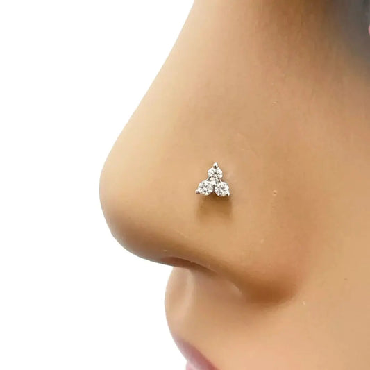 18ct Yellow Gold Natural Round Diamond Three Stone Nose Stud 0.05ct  Diamond Nose Stud