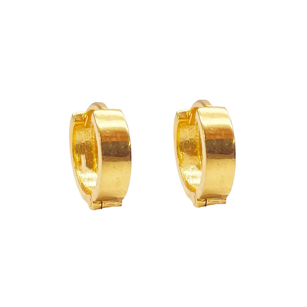 18ct Yellow Gold Pair Of High Polished Thick Hoop Huggie Earrings 8.5mm Diameter  Gold earring