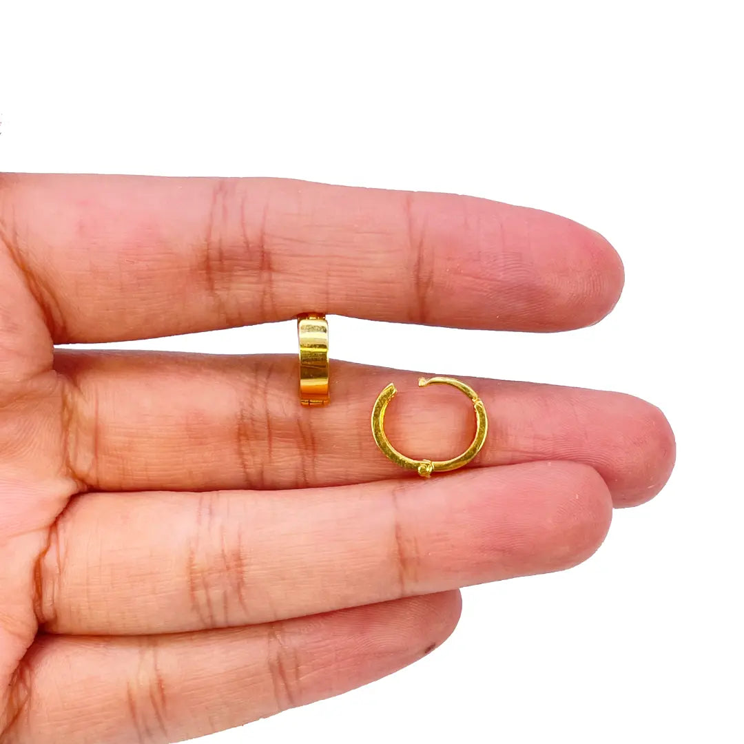 18ct Yellow Gold Pair Of High Polished Thick Hoop Huggie Earrings 8.5mm Diameter  Gold earring