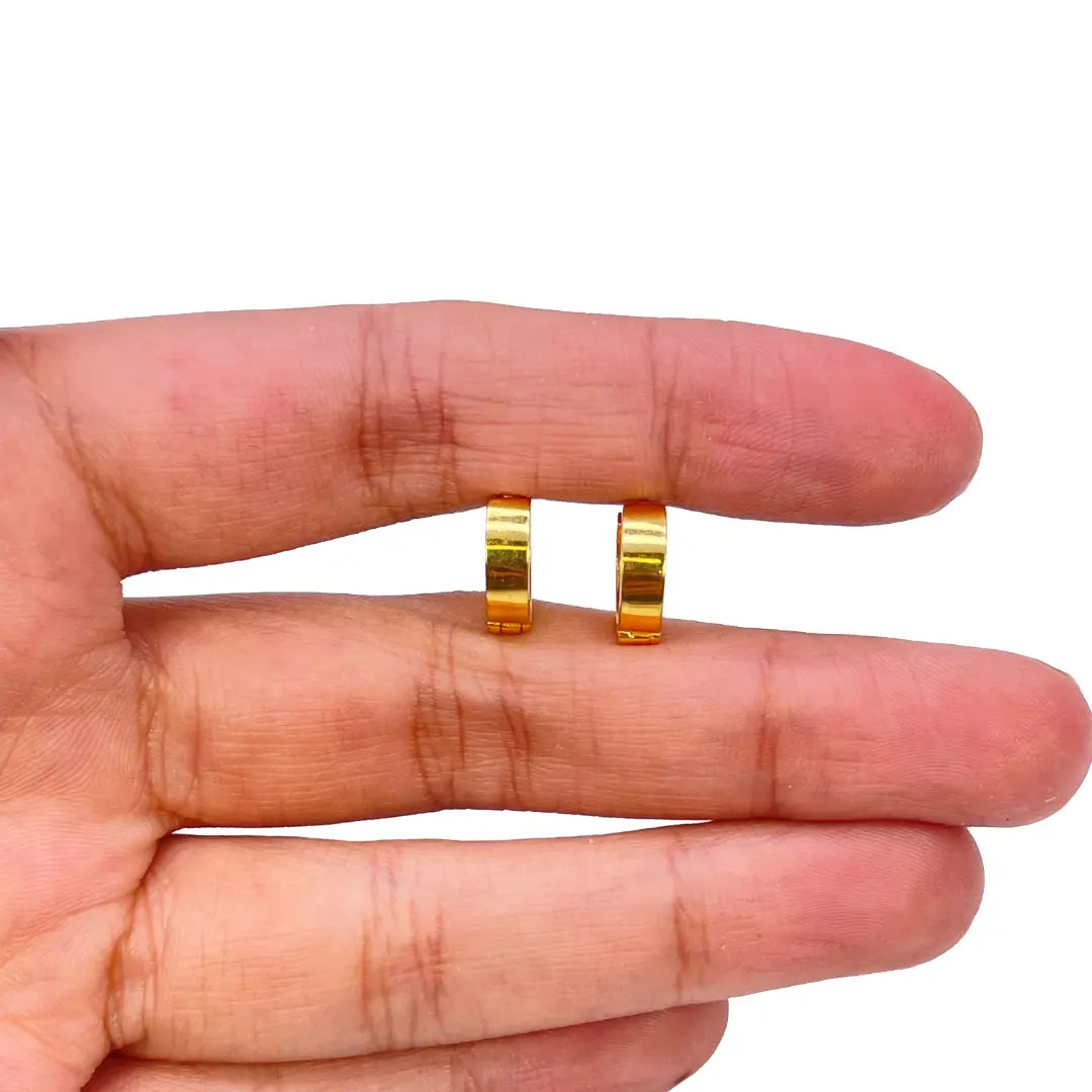18ct Yellow Gold Pair Of High Polished Thick Hoop Huggie Earrings 8.5mm Diameter  Gold earring