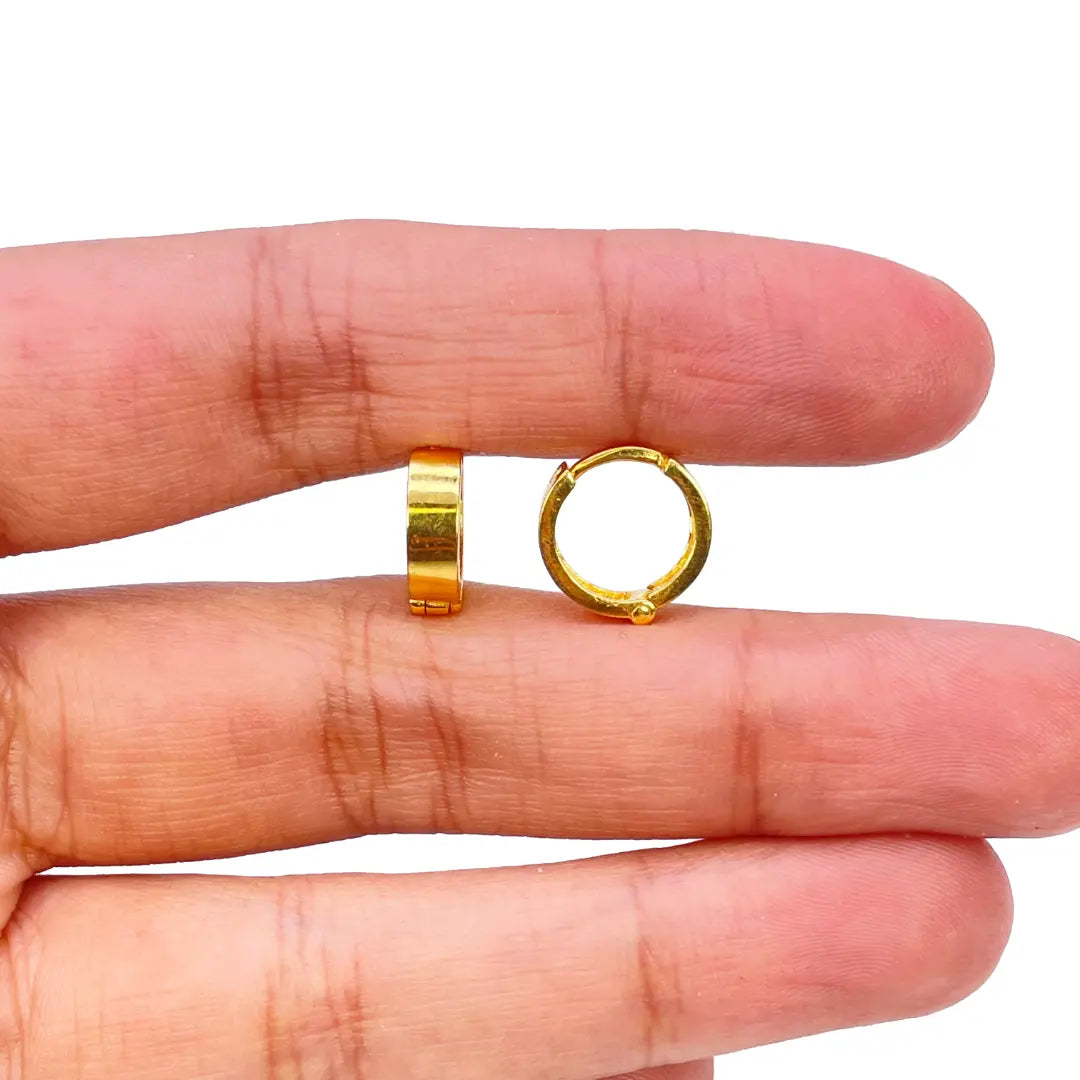 18ct Yellow Gold Pair Of High Polished Thick Hoop Huggie Earrings 8.5mm Diameter  Gold earring
