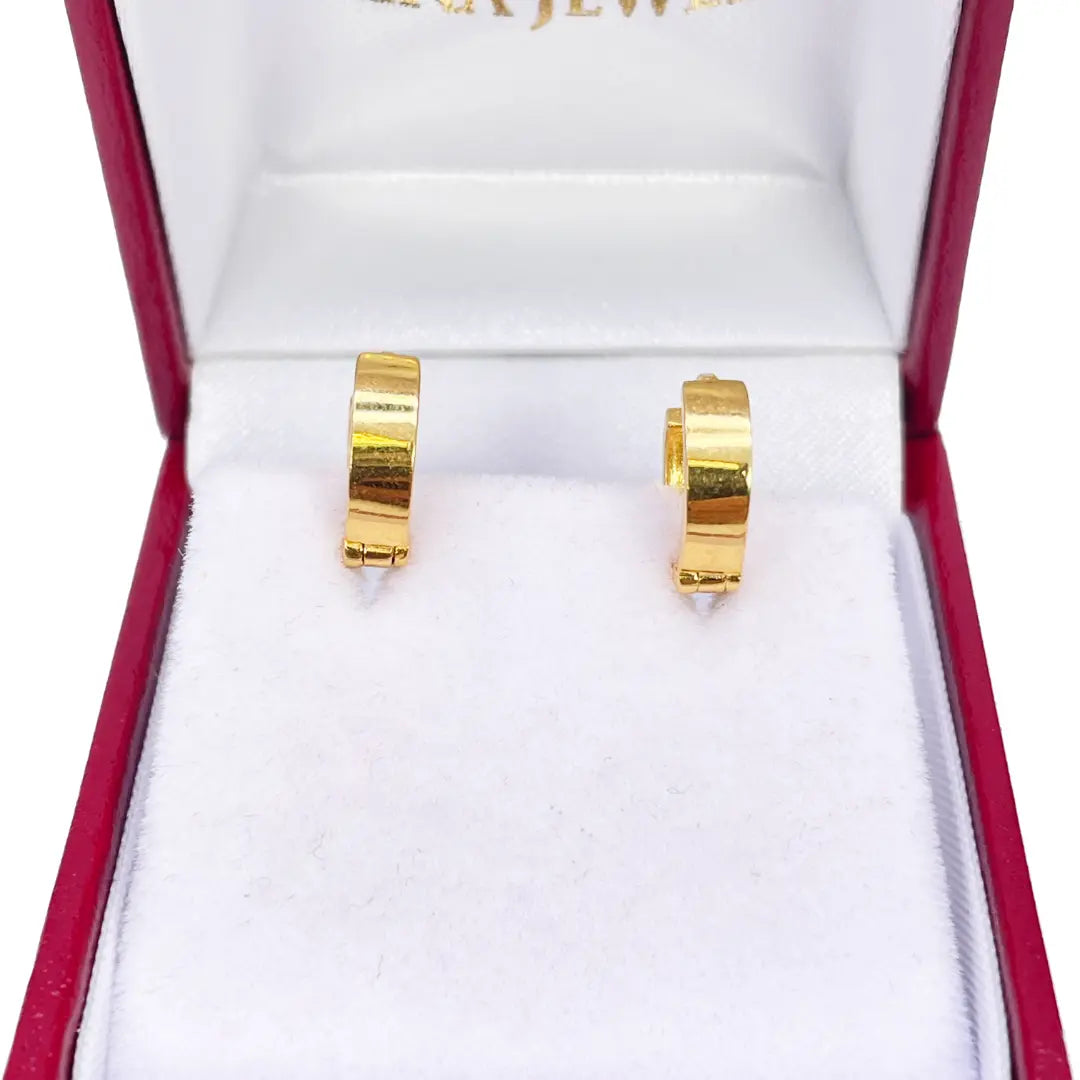 18ct Yellow Gold Pair Of High Polished Thick Hoop Huggie Earrings 8.5mm Diameter  Gold earring