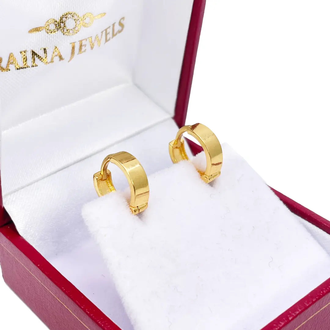 18ct Yellow Gold Pair Of High Polished Thick Hoop Huggie Earrings 8.5mm Diameter  Gold earring