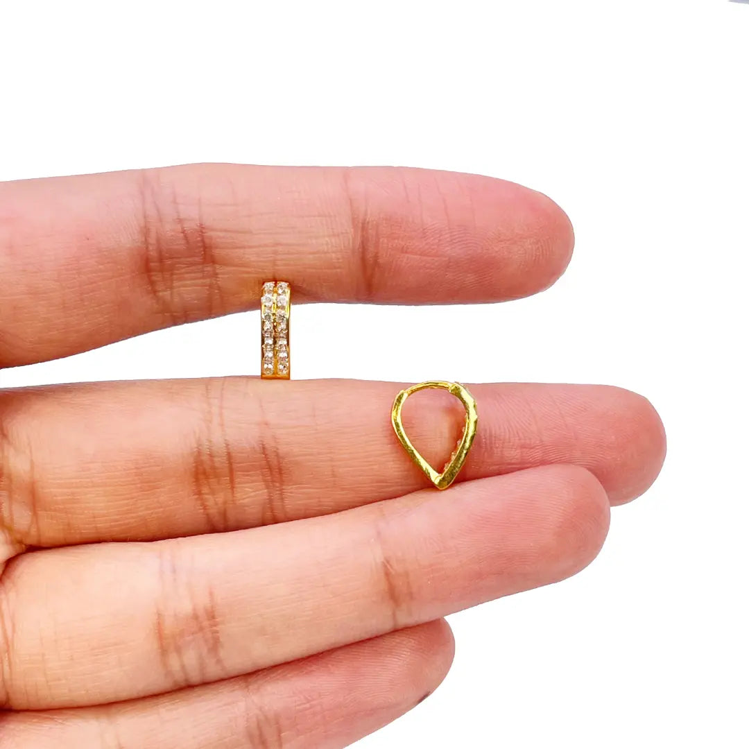 18ct Yellow Gold Pair Of Two Row Cubic Zirconia Hoop Huggie Earrings 6.5mm Diameter 