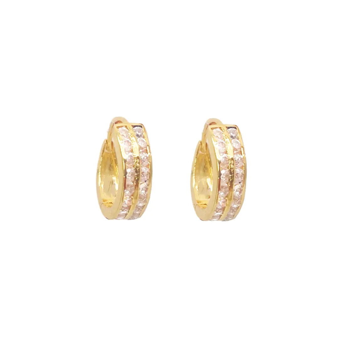 18ct Yellow Gold Pair Of Two Row Cubic Zirconia Hoop Huggie Earrings 8.4mm Diameter  Gold earring