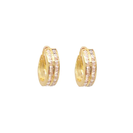 18ct Yellow Gold Pair Of Two Row Cubic Zirconia Hoop Huggie Earrings 8.4mm Diameter  Gold earring