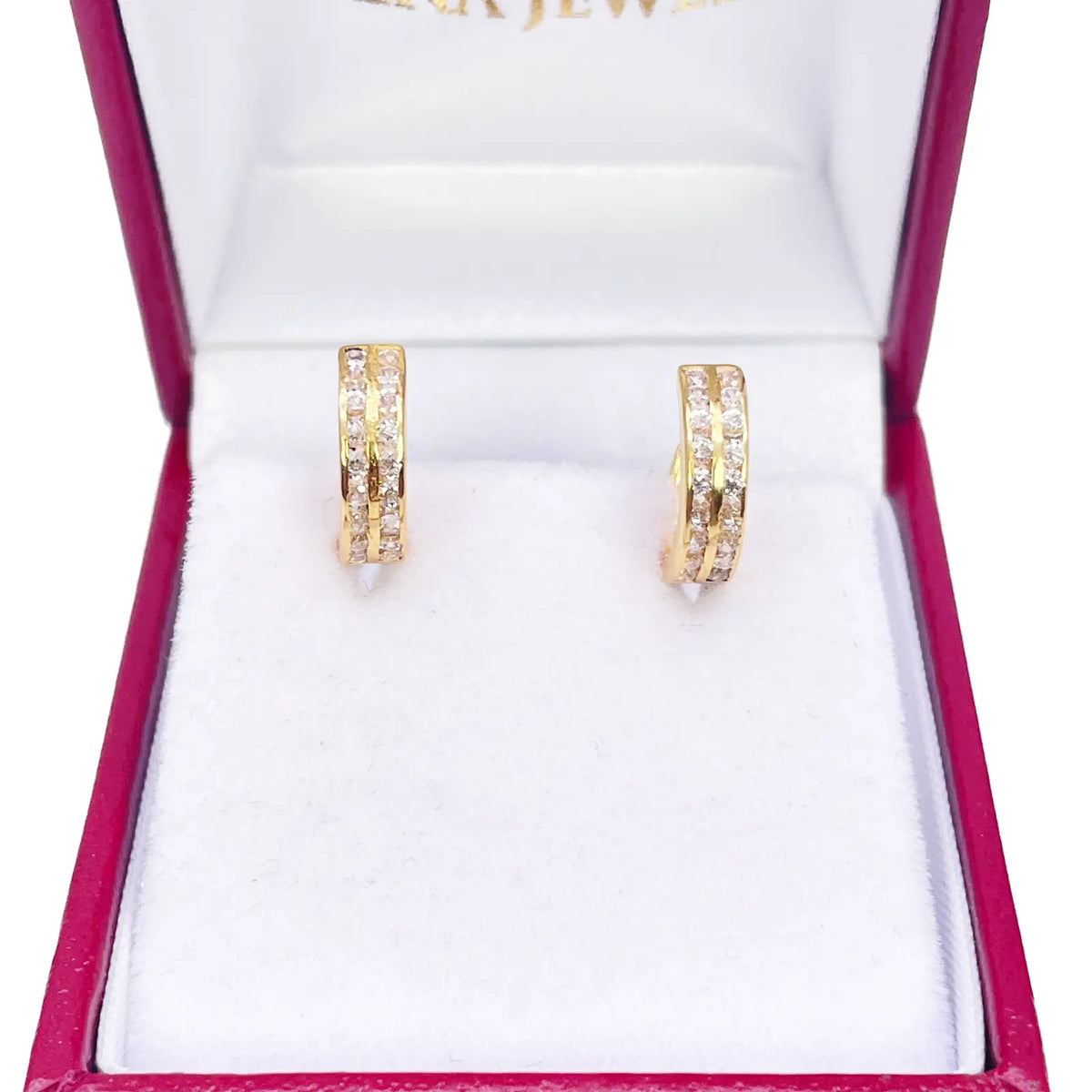 18ct Yellow Gold Pair Of Two Row Cubic Zirconia Hoop Huggie Earrings 8.4mm Diameter  Gold earring