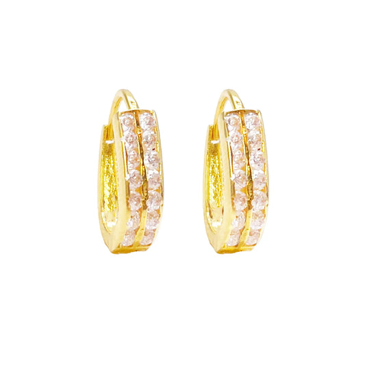 18ct Yellow Gold Pair Of Two Row Oval Hoop Huggie Earrings 5.3mm Diameter  Gold earring