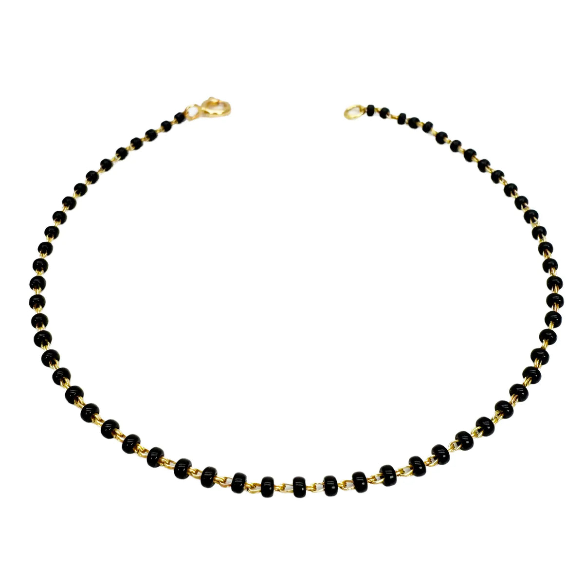 18ct Yellow Gold Traditional Black Beaded Mangalsutra Bracelet 7 Inches 