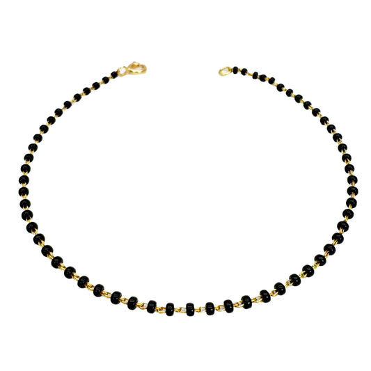 18ct Yellow Gold Traditional Black Beaded Mangalsutra Bracelet 7 Inches 