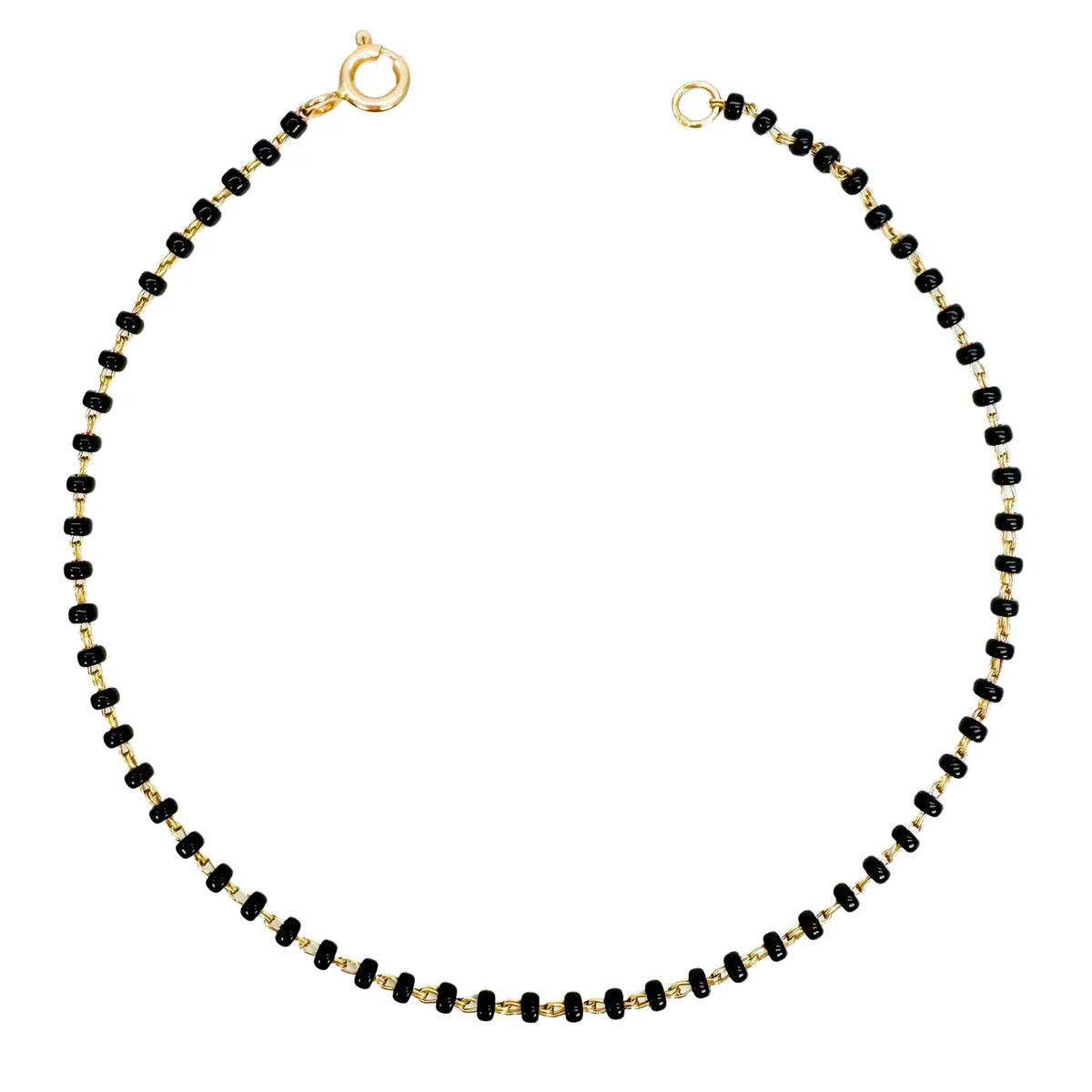 18ct Yellow Gold Traditional Black Beaded Mangalsutra Bracelet 7 Inches 