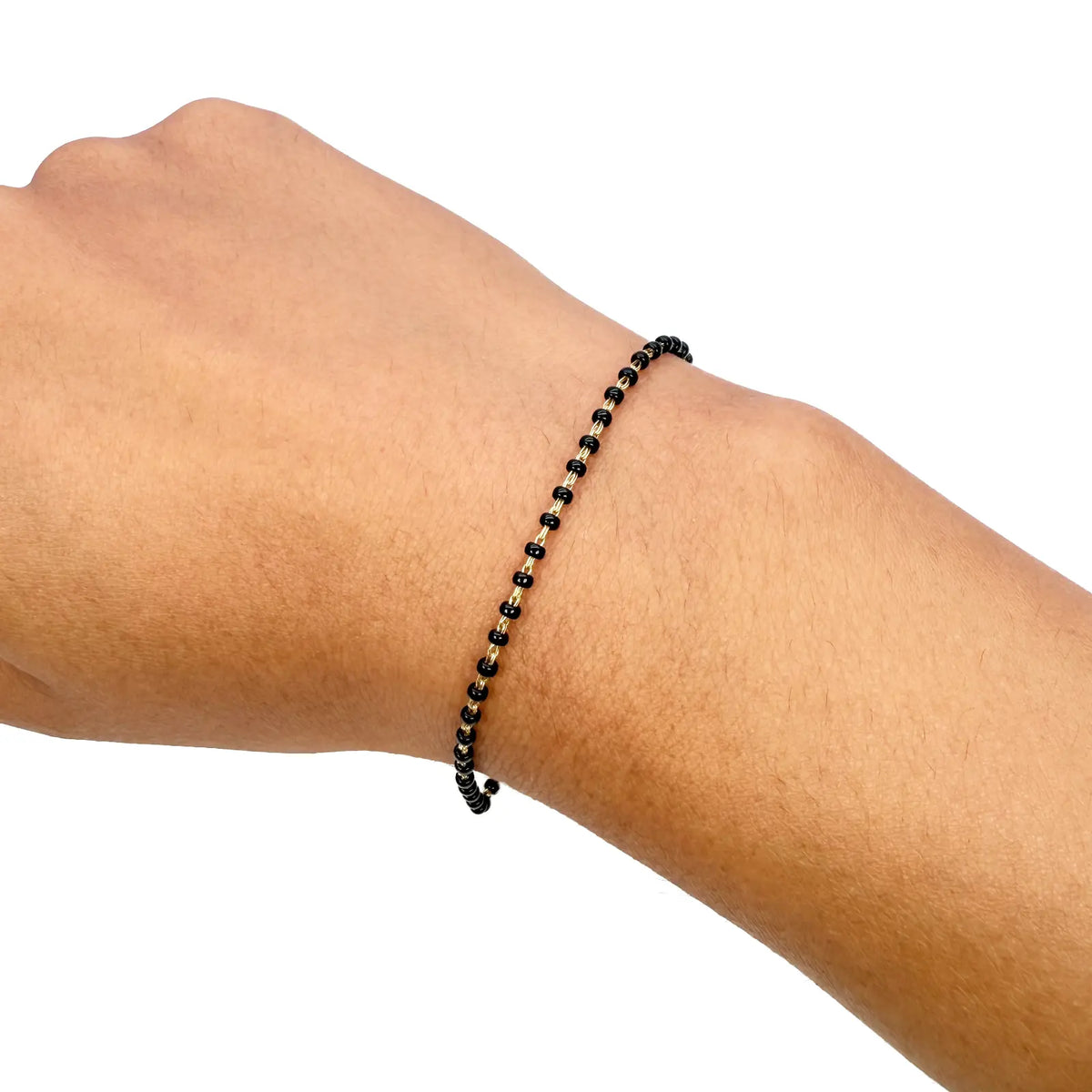 18ct Yellow Gold Traditional Black Beaded Mangalsutra Bracelet 7 Inches 