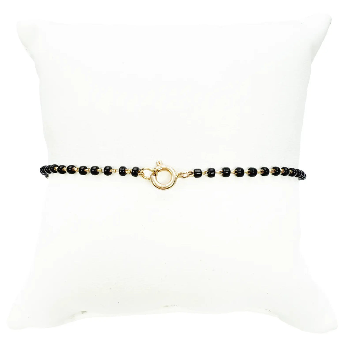 18ct Yellow Gold Traditional Black Beaded Mangalsutra Bracelet 7 Inches 