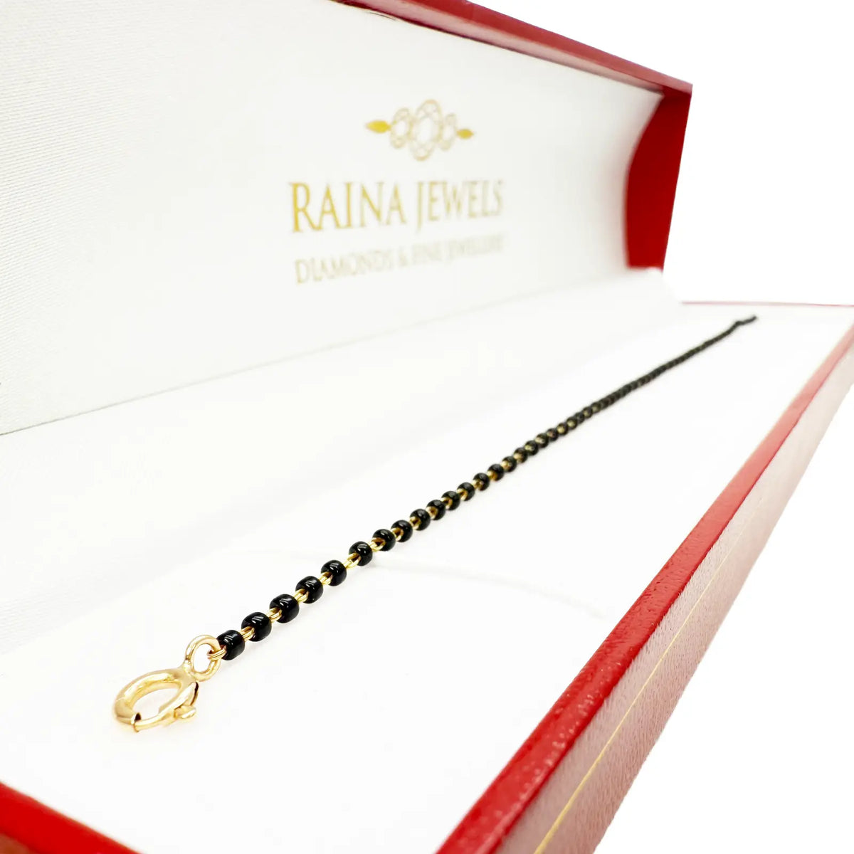18ct Yellow Gold Traditional Black Beaded Mangalsutra Bracelet 7 Inches 