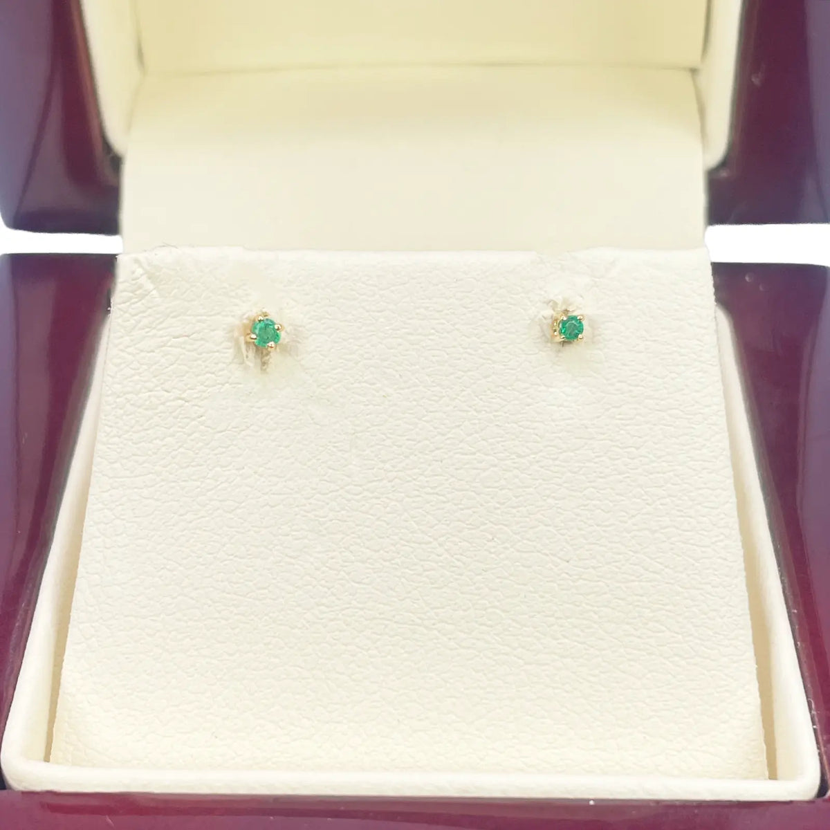 18ct Yellow Gold & Natural Round 4-Claw Emerald Children's Earrings 0.04ct 