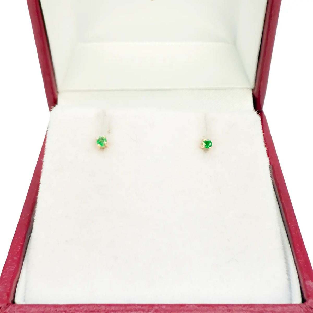 18ct Yellow Gold & Natural Round 4-Claw Emerald Children's Earrings 0.04ct 