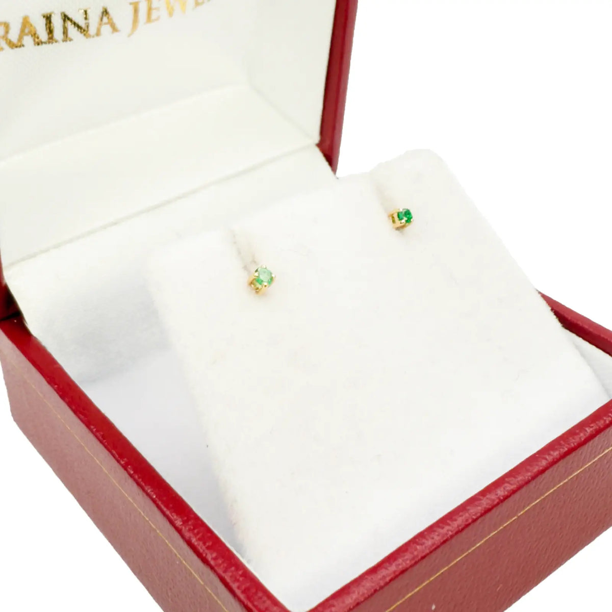 18ct Yellow Gold & Natural Round 4-Claw Emerald Children's Earrings 0.04ct 