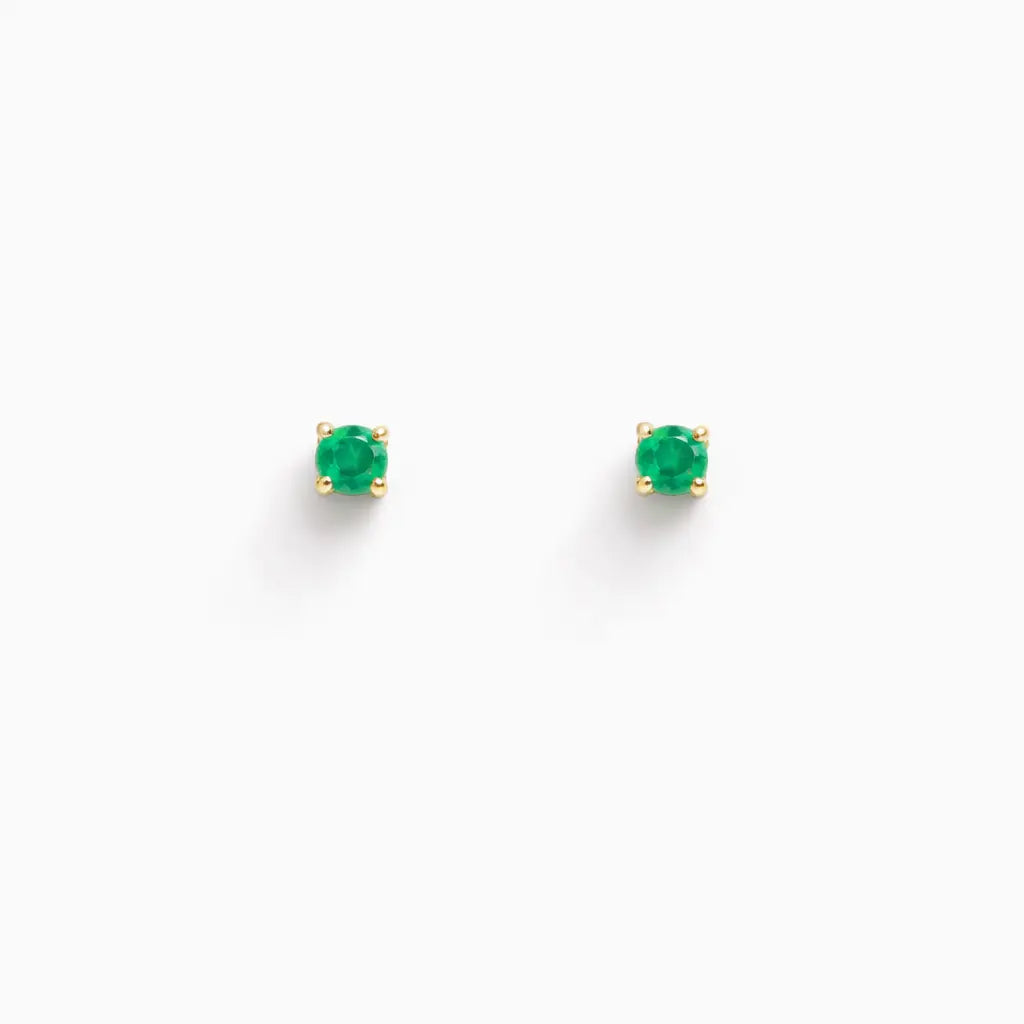 18ct Yellow Gold & Natural Round 4-Claw Emerald Children's Earrings 0.04ct  Children's gold earring