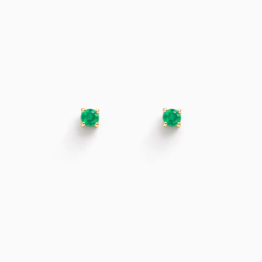 18ct Yellow Gold & Natural Round 4-Claw Emerald Children's Earrings 0.04ct  Children's gold earring