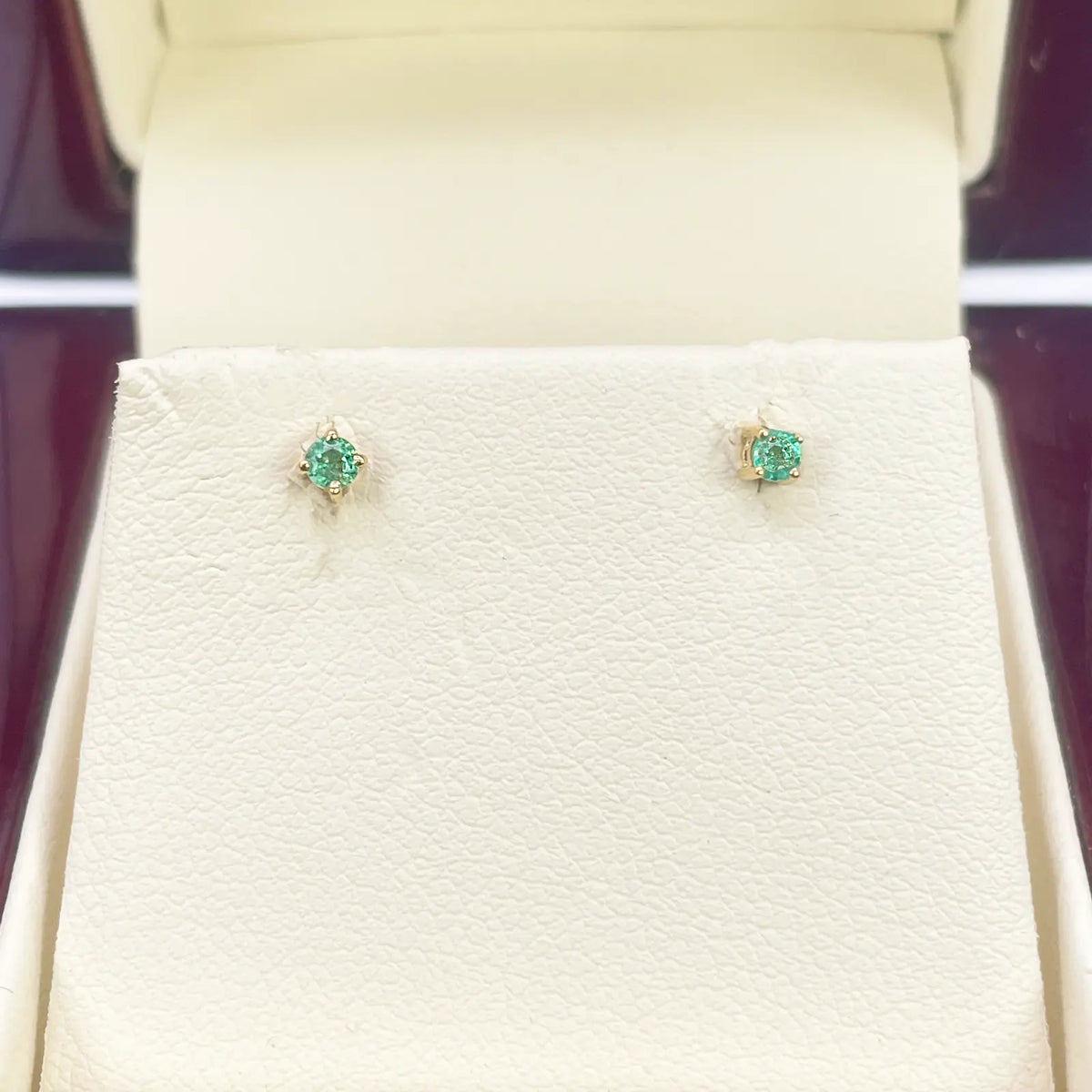 18ct Yellow Gold & Natural Round 4-Claw Emerald Children's Earrings 0.10ct 