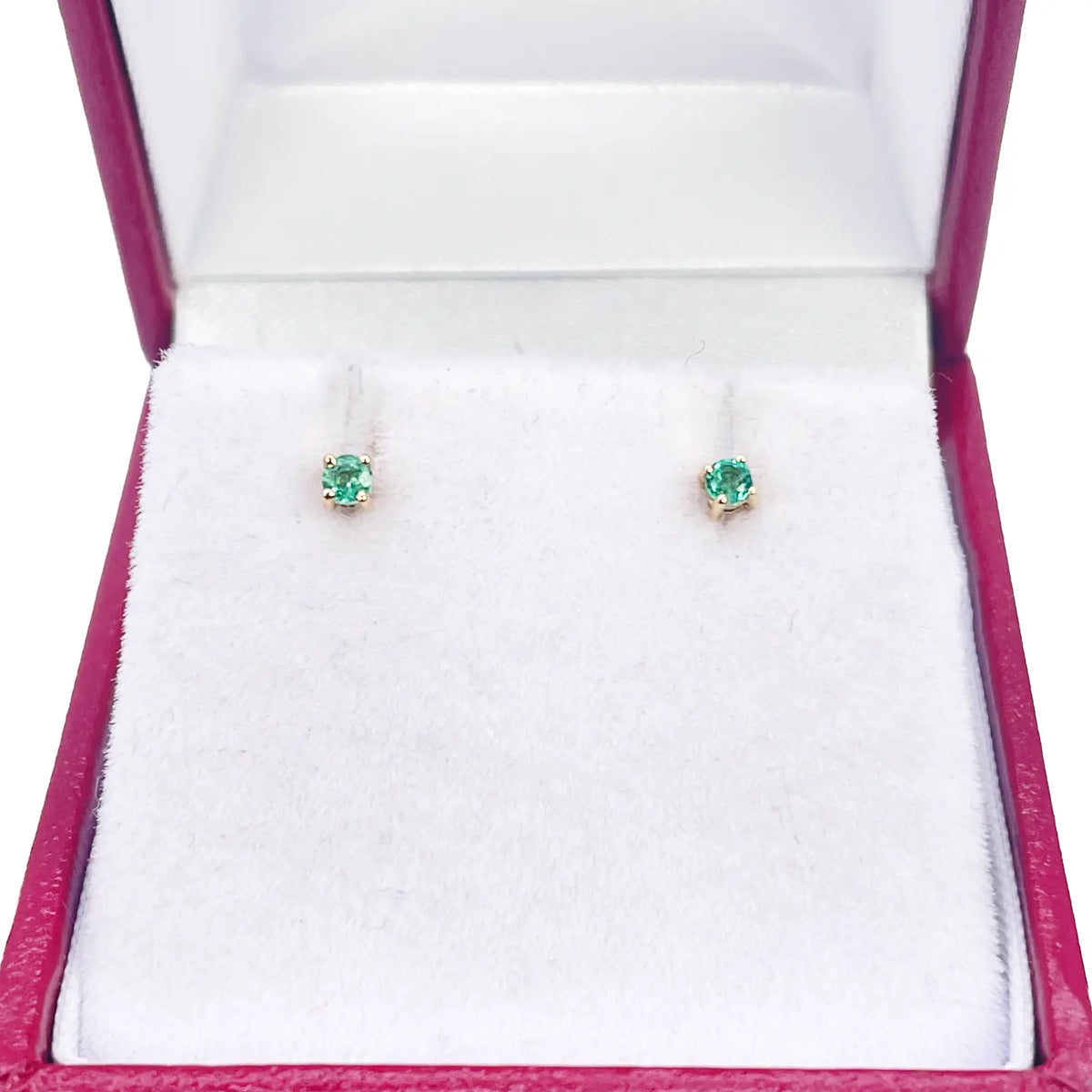 18ct Yellow Gold & Natural Round 4-Claw Emerald Children's Earrings 0.10ct 