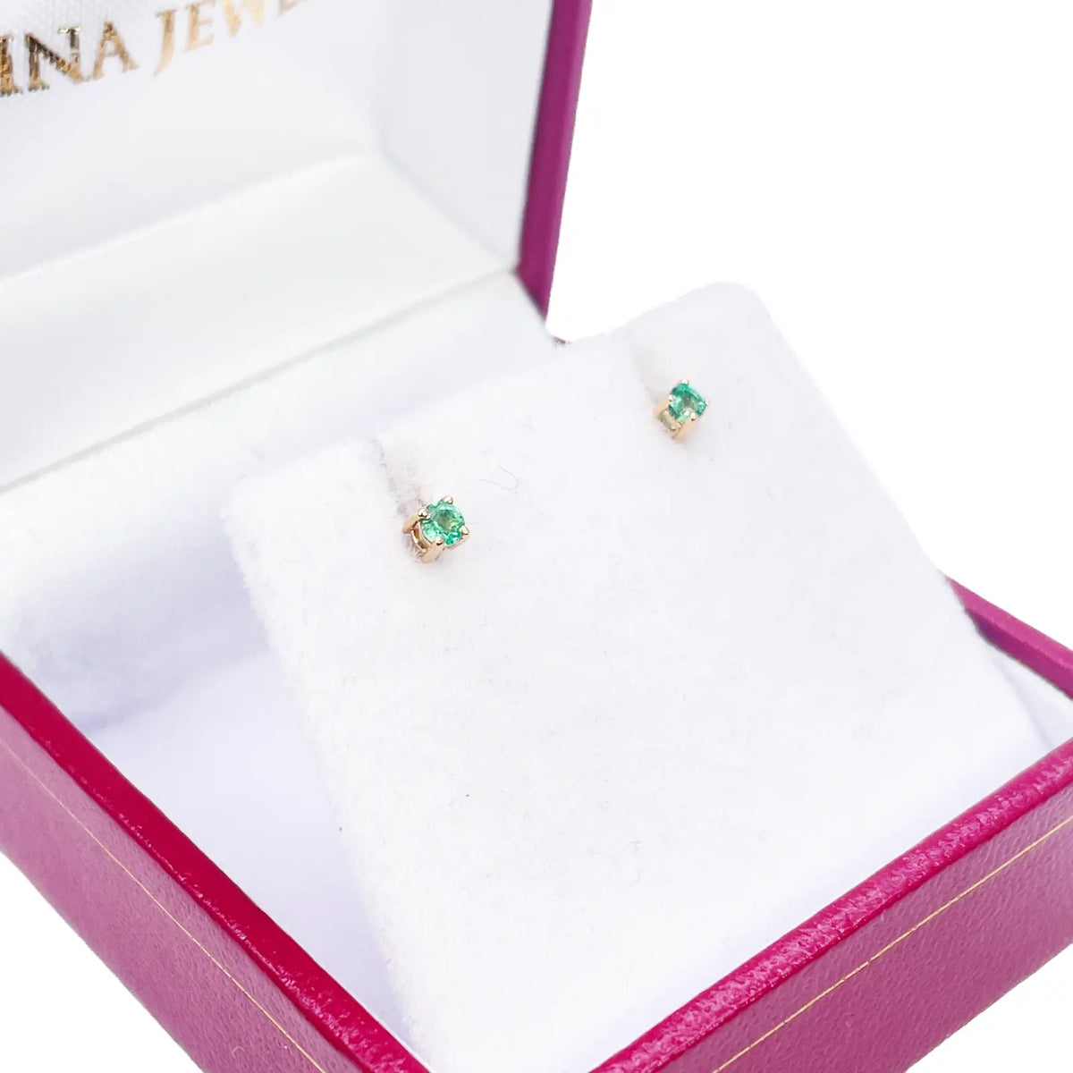 18ct Yellow Gold & Natural Round 4-Claw Emerald Children's Earrings 0.10ct 