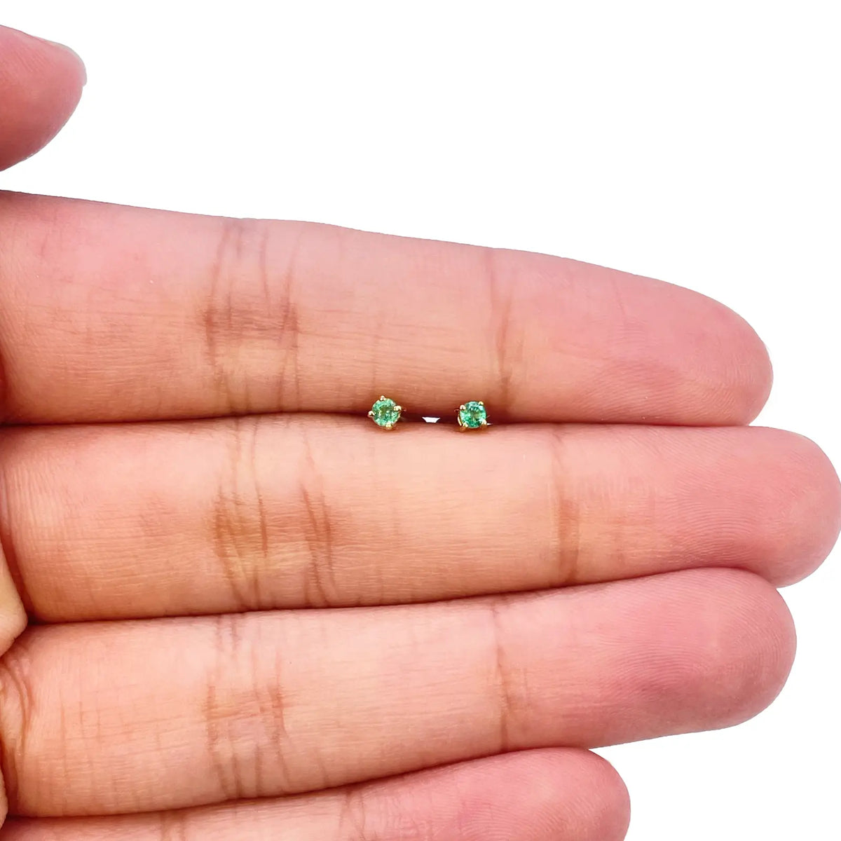18ct Yellow Gold & Natural Round 4-Claw Emerald Children's Earrings 0.10ct 