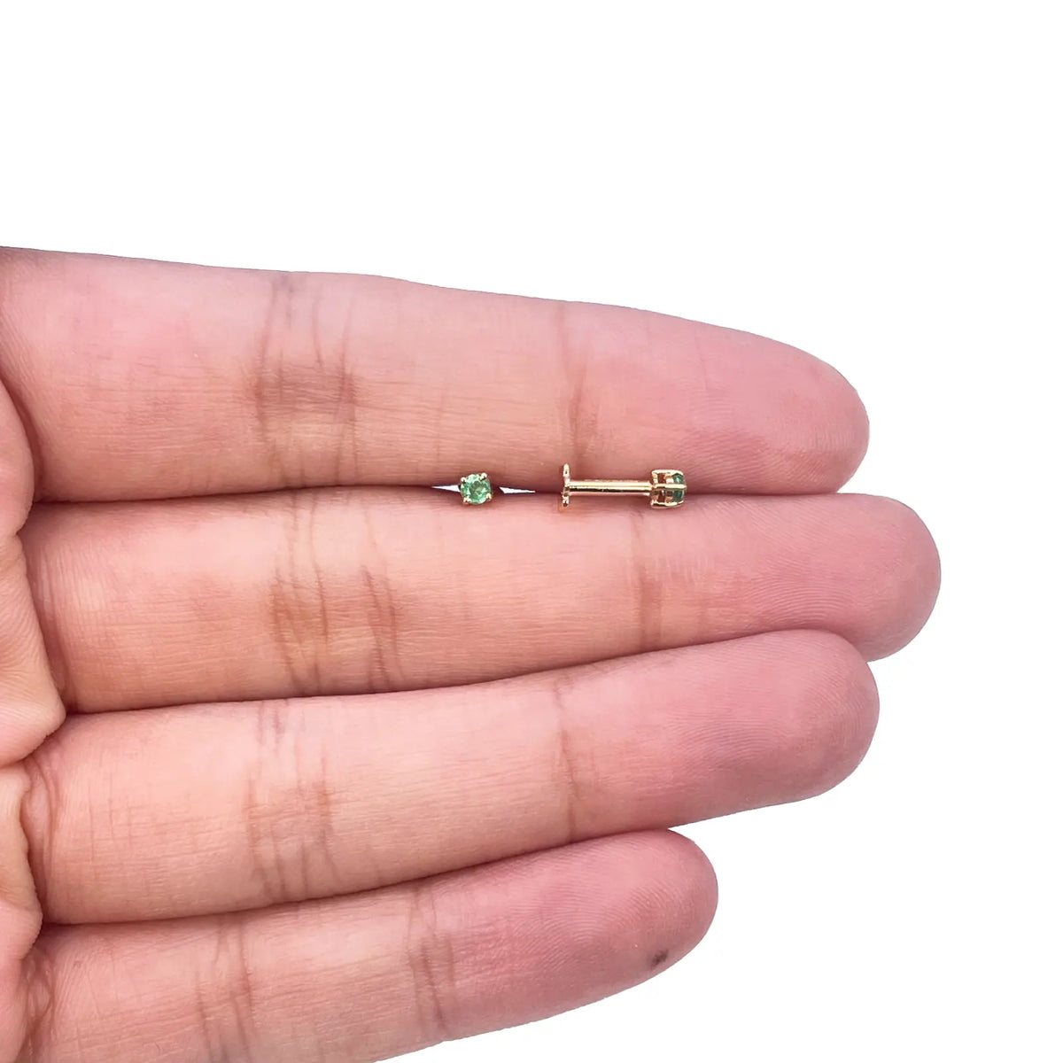 18ct Yellow Gold & Natural Round 4-Claw Emerald Children's Earrings 0.10ct 