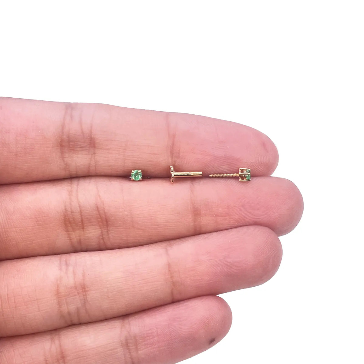 18ct Yellow Gold & Natural Round 4-Claw Emerald Children's Earrings 0.10ct 