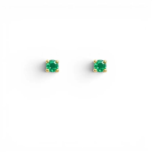 18ct Yellow Gold & Natural Round 4-Claw Emerald Children's Earrings 0.10ct  Children's gold earring