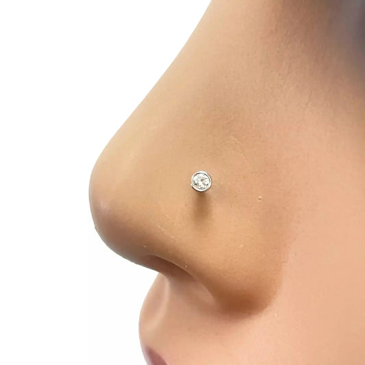 18ct Yellow & White Gold Diamond Bezel Nose Stud Pin 0.02ct  Body Piercing