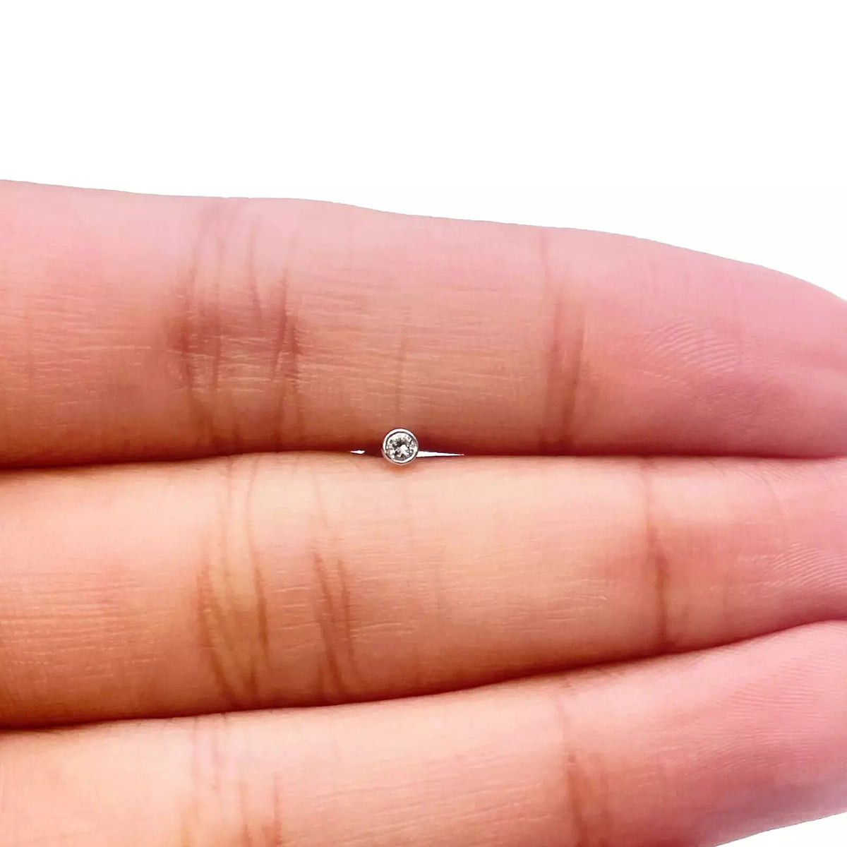 18ct Yellow & White Gold Diamond Bezel Nose Stud Pin 0.02ct  Body Piercing