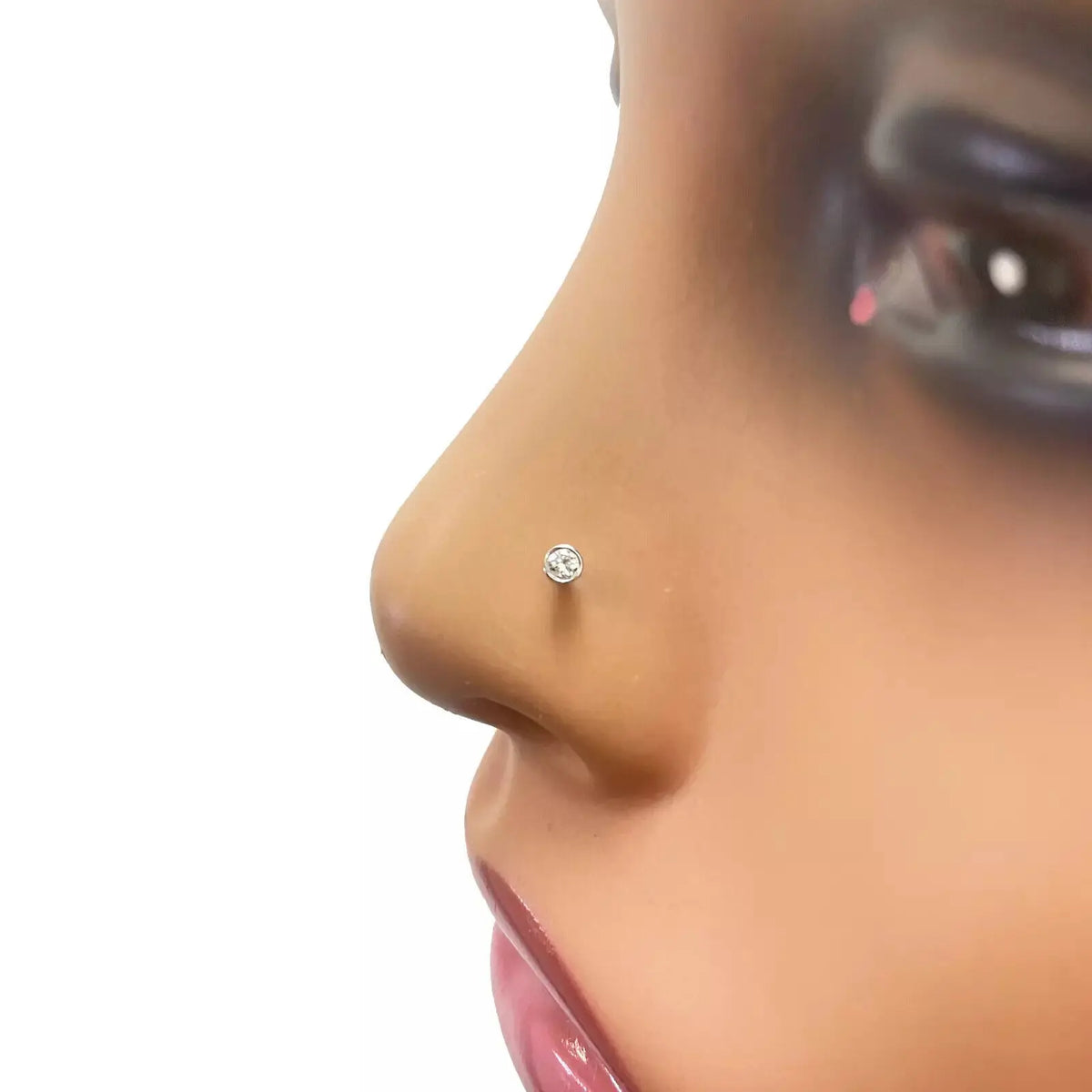 18ct Yellow & White Gold Diamond Bezel Nose Stud Pin 0.02ct  Body Piercing