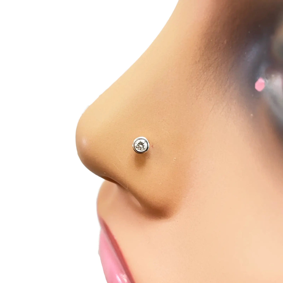 18ct Yellow & White Gold Diamond Bezel Nose Stud Pin 0.05ct  Body Piercing