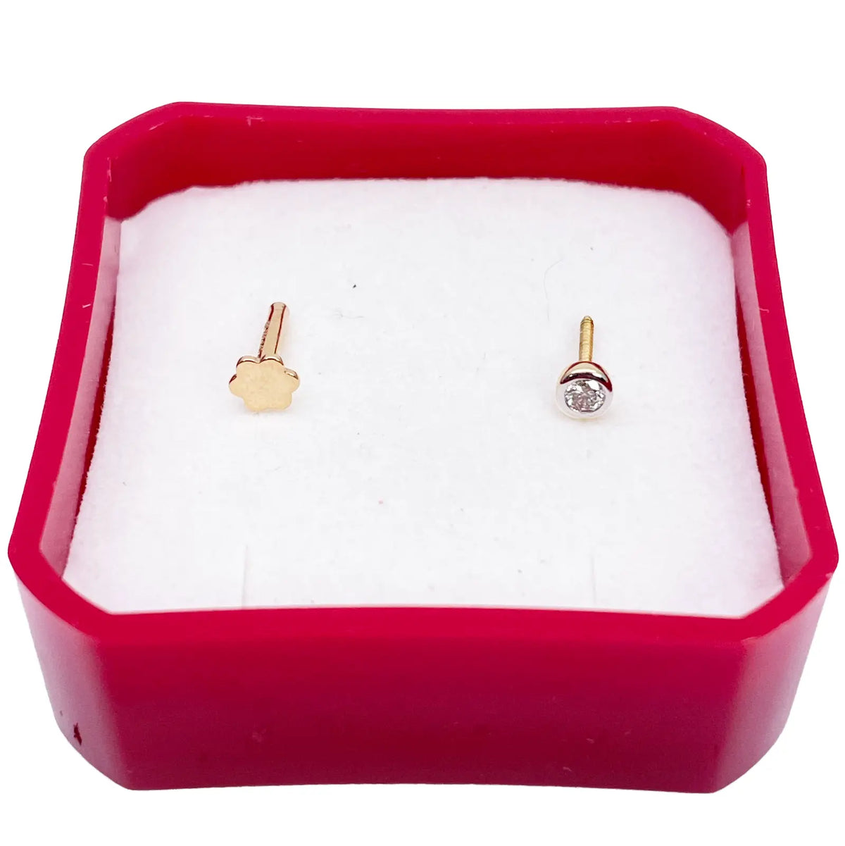 18ct Yellow & White Gold Diamond Bezel Nose Stud Pin 0.05ct  Body Piercing