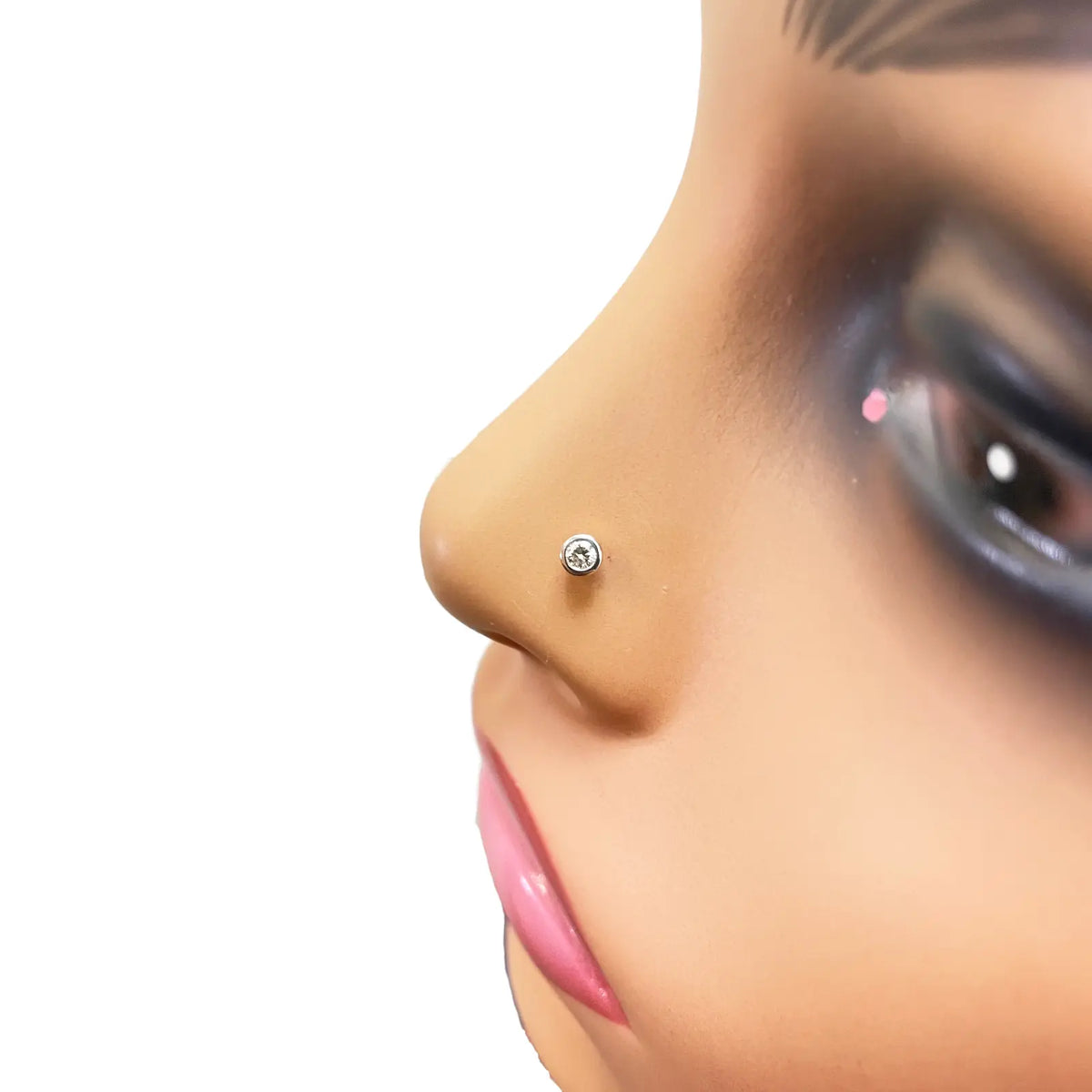18ct Yellow & White Gold Diamond Bezel Nose Stud Pin 0.05ct  Body Piercing