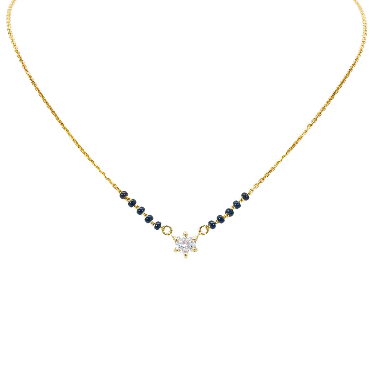 18ct YellowGold Lab Grown Diamond 6-Claw 0.50ct Beaded Mangalsutra Necklace IGI  Mangalsutra Chains