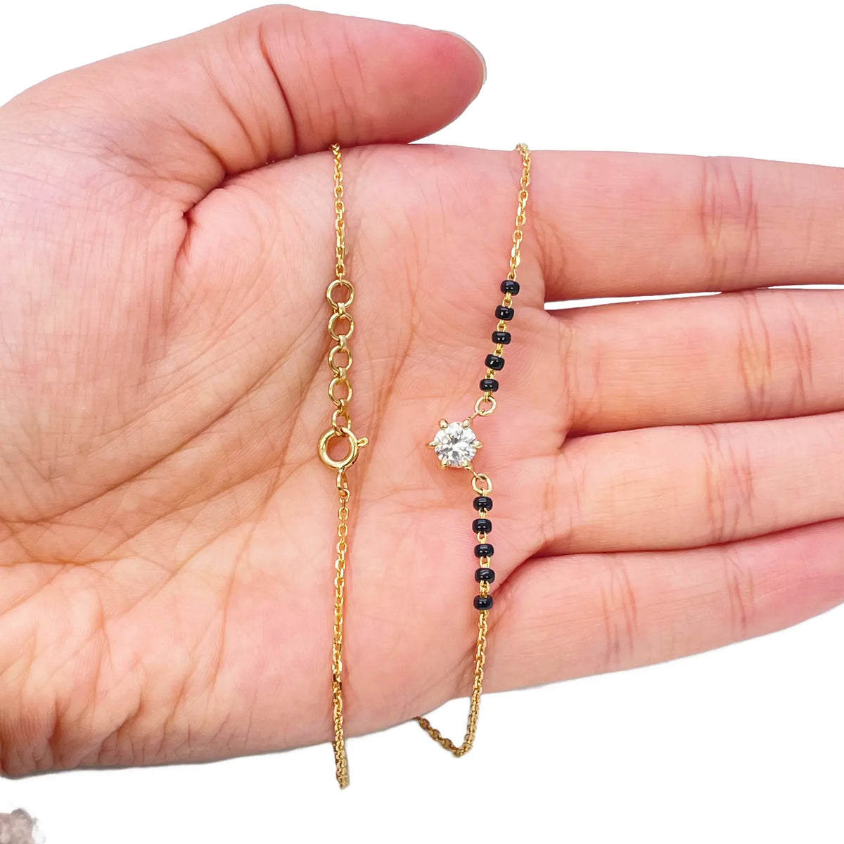 18ct YellowGold Lab Grown Diamond 6-Claw 0.50ct Beaded Mangalsutra Necklace IGI  Mangalsutra Chains