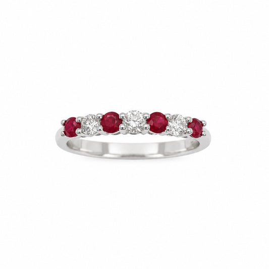 18ct White Gold Natural Ruby & Diamond 7 Stone Half Eternity Ring Band 0.50ct