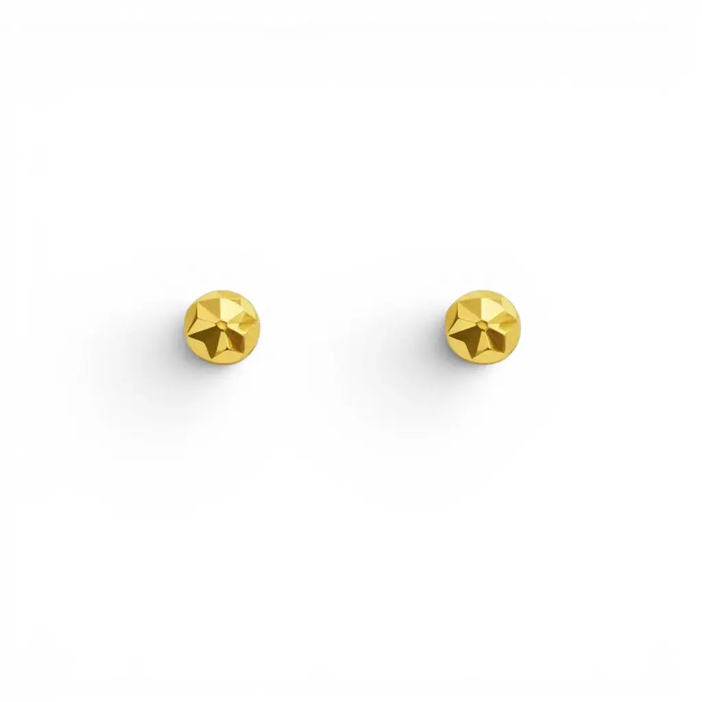 22ct Yellow Gold Diamond Cut Flower Round Ball Children's Earrings 3.6mm