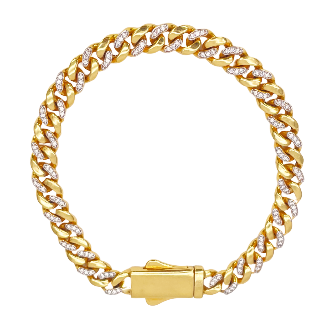22ct Yellow Gold Cuban/Curb Cubic Zirconia Gents Bracelet 8 inches 7mm Width 