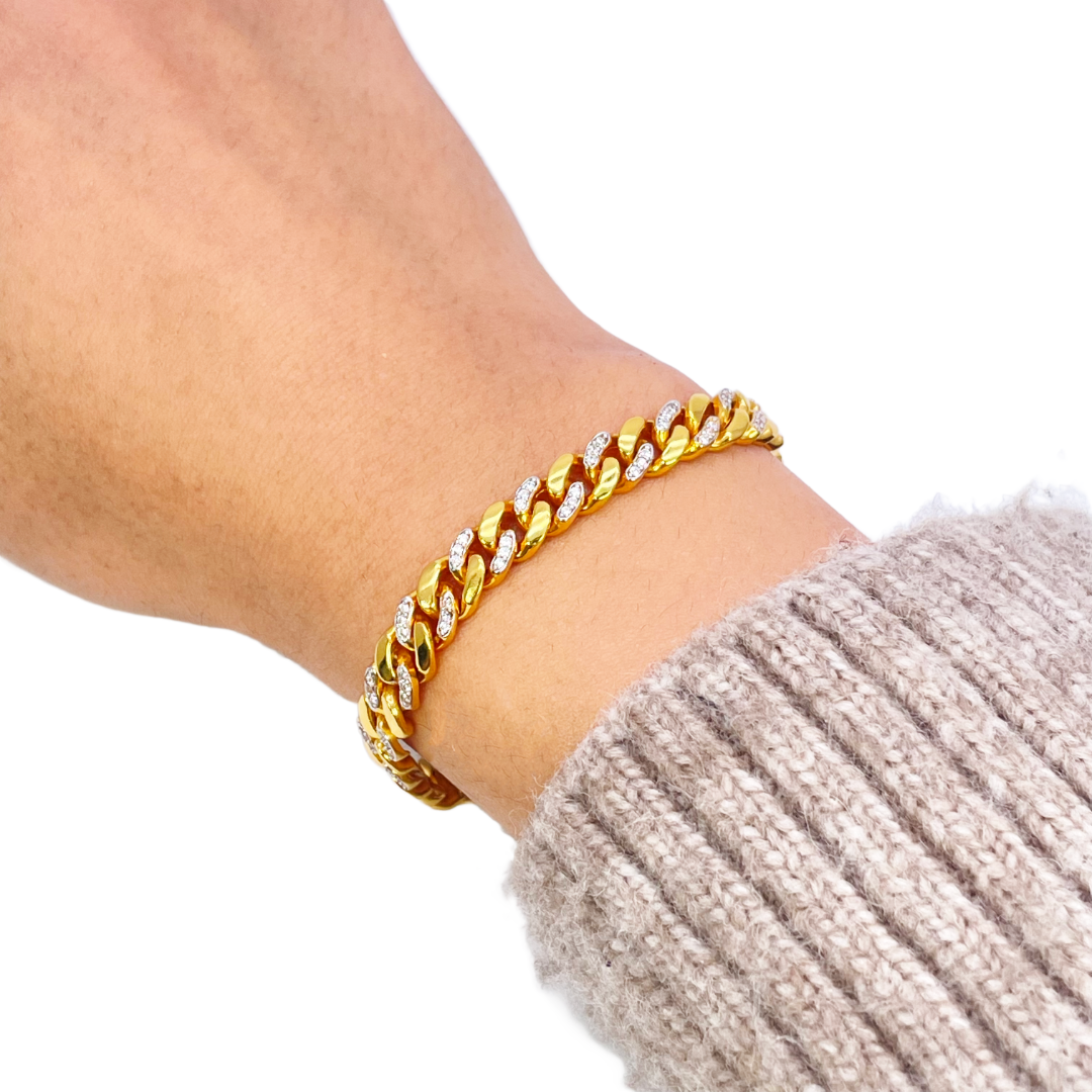 22ct Yellow Gold Cuban/Curb Cubic Zirconia Gents Bracelet 8 inches 7mm Width 