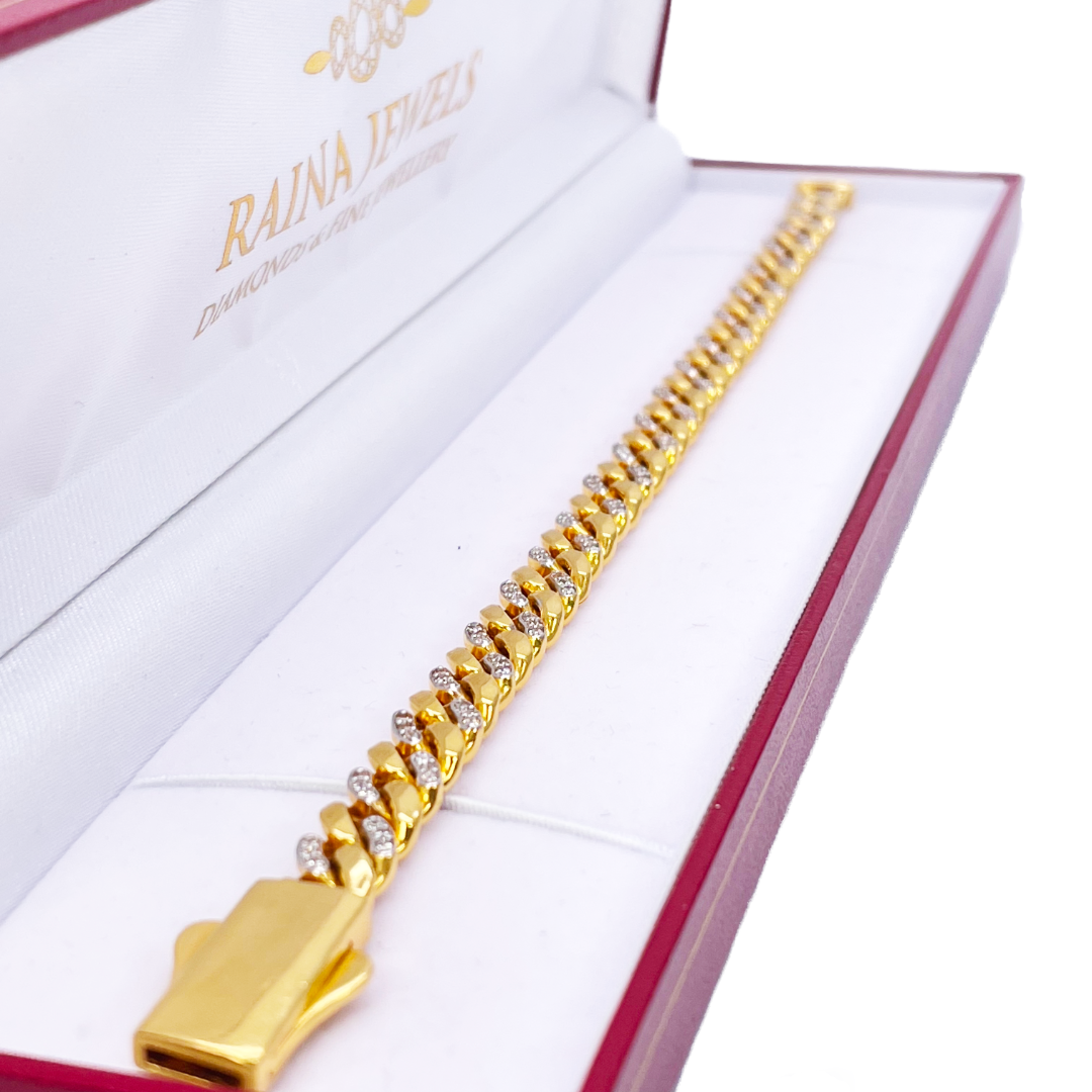 22ct Yellow Gold Cuban/Curb Cubic Zirconia Gents Bracelet 8 inches 7mm Width 