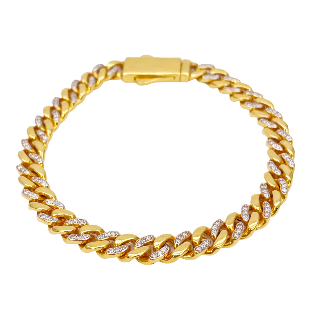 22ct Yellow Gold Cuban/Curb Cubic Zirconia Gents Bracelet 8 inches 7mm Width 