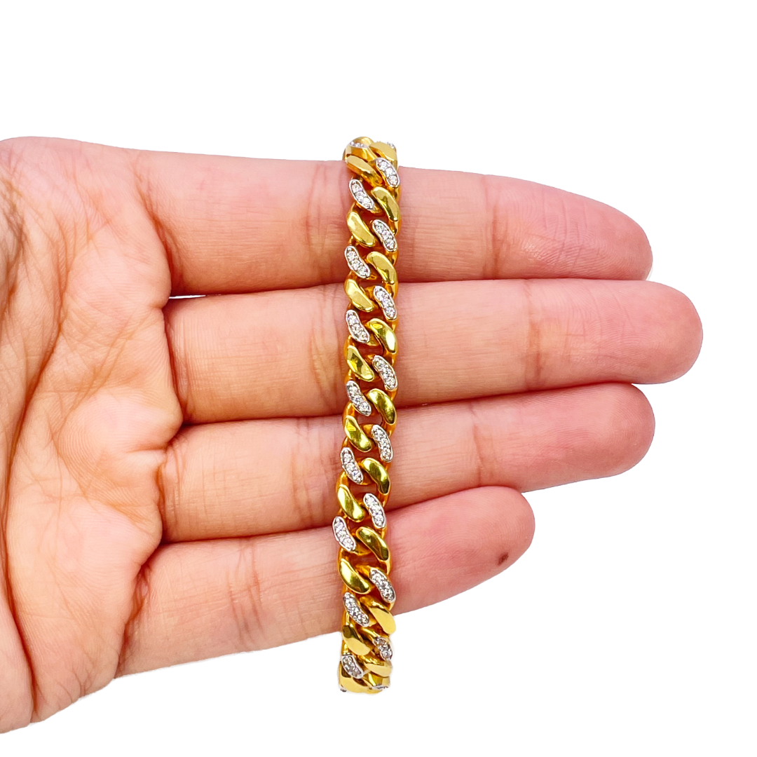 22ct Yellow Gold Cuban/Curb Cubic Zirconia Gents Bracelet 8 inches 7mm Width 