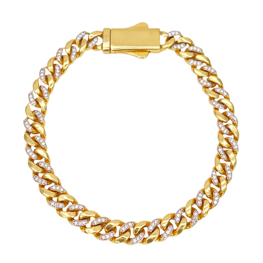 22ct Yellow Gold Cuban/Curb Cubic Zirconia Gents Bracelet 8 inches 7mm Width 